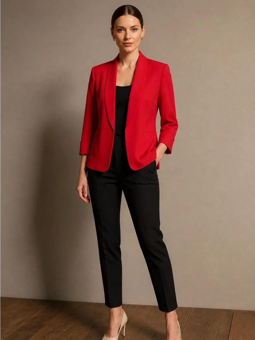 Kasper Red Open-Front Blazer